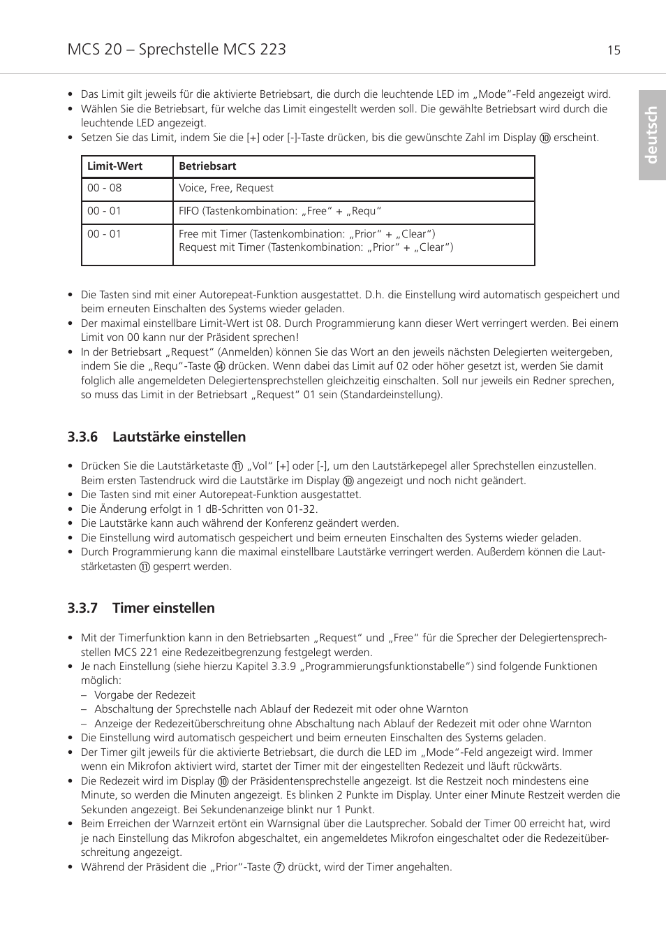 6 lautstärke einstellen, 7 timer einstellen, Deutsch | Beyerdynamic MCS 20 User Manual | Page 15 / 76