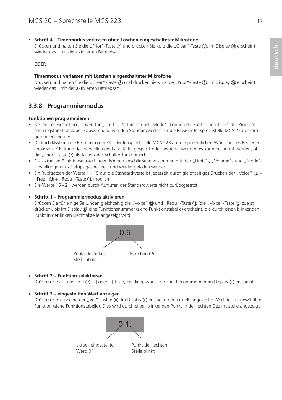 8 programmiermodus, Deutsch | Beyerdynamic MCS 20 User Manual | Page 17 / 76