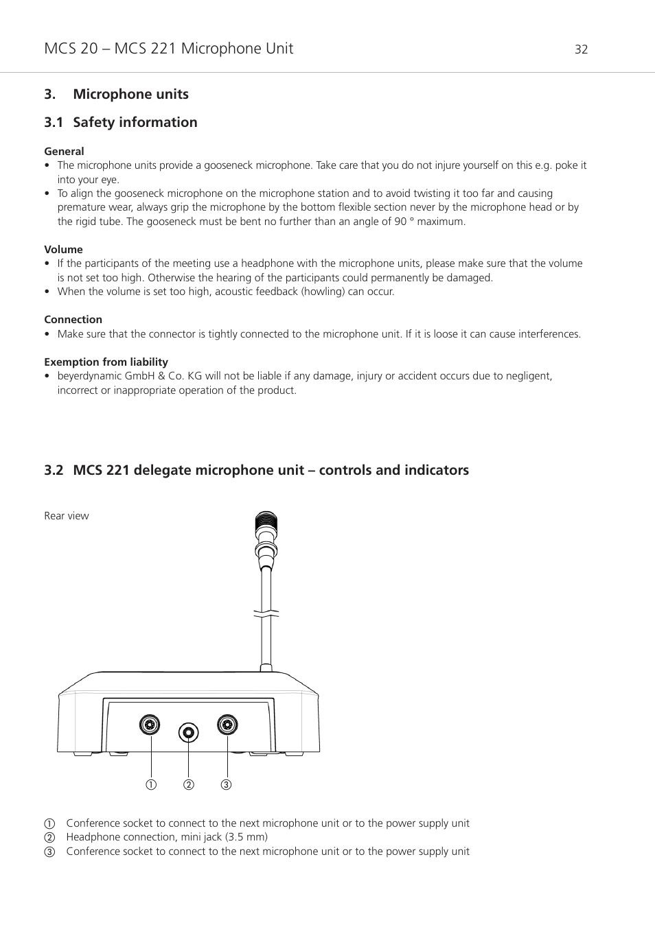 Microphone units, 1 safety information, Microphone units 3.1 safety information | Beyerdynamic MCS 20 User Manual | Page 32 / 76