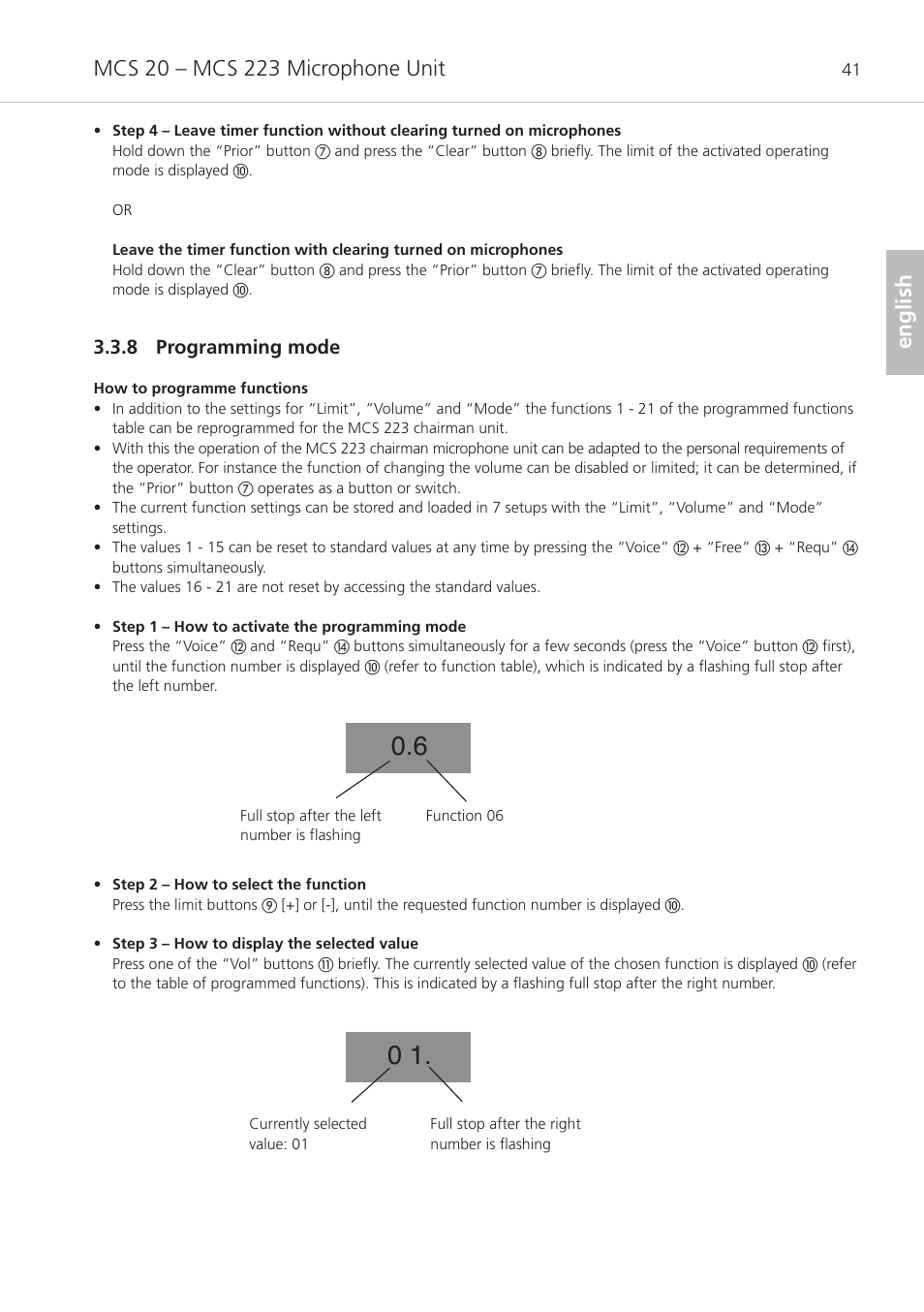 8 programming mode, English | Beyerdynamic MCS 20 User Manual | Page 41 / 76