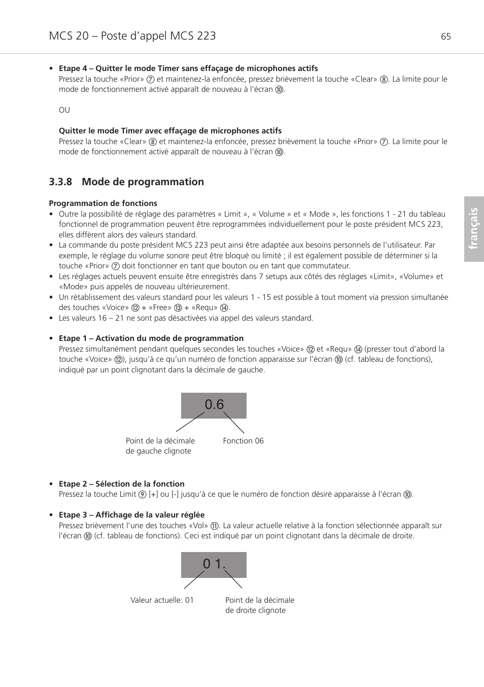 8 mode de programmation, Français | Beyerdynamic MCS 20 User Manual | Page 65 / 76