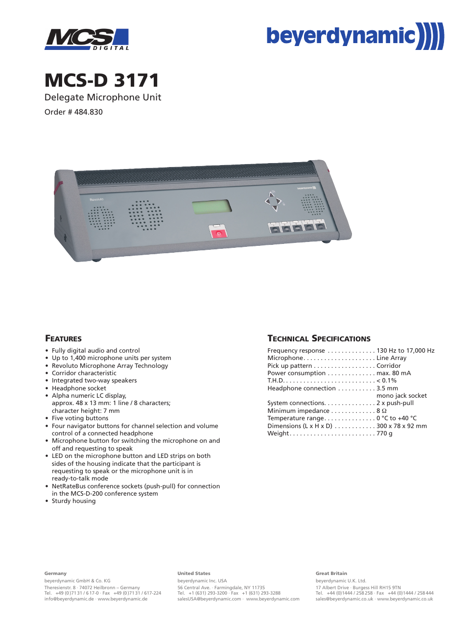 Beyerdynamic MCS-D 3171 User Manual | 2 pages