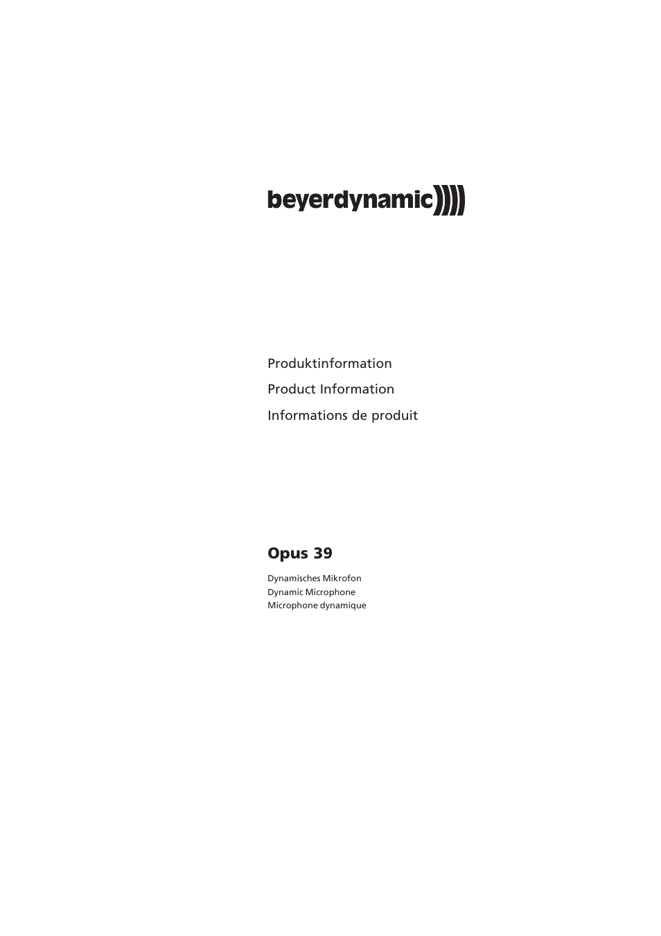 Beyerdynamic Opus 39 User Manual | 9 pages