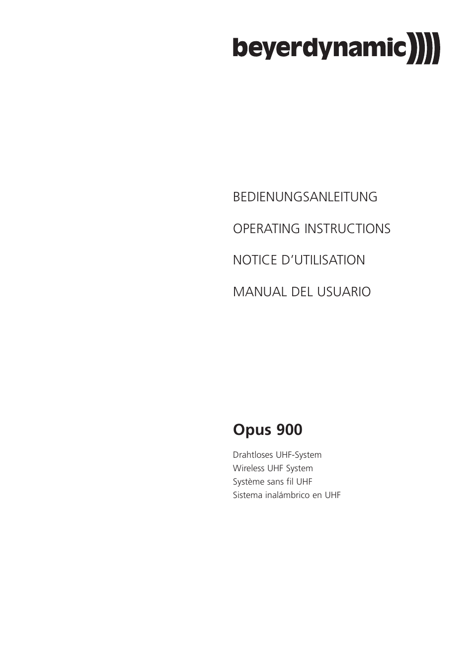 Beyerdynamic UHF Wireless System Opus 900 User Manual | 164 pages