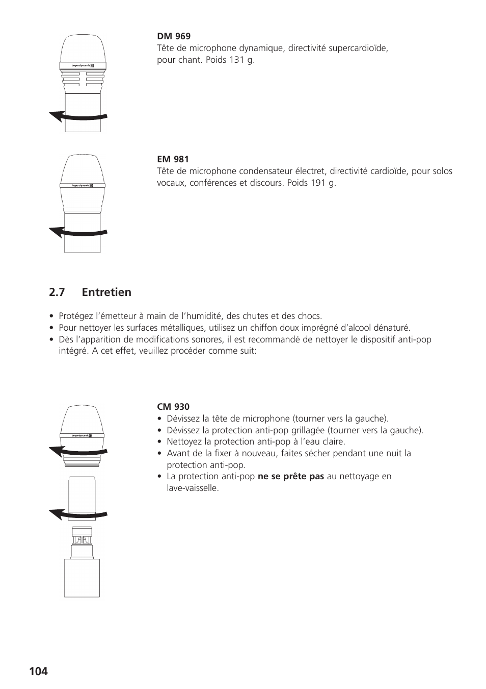 7 entretien | Beyerdynamic UHF Wireless System Opus 900 User Manual | Page 104 / 164