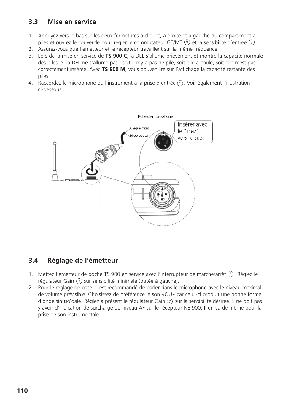 3 mise en service, 4 réglage de l’émetteur | Beyerdynamic UHF Wireless System Opus 900 User Manual | Page 110 / 164