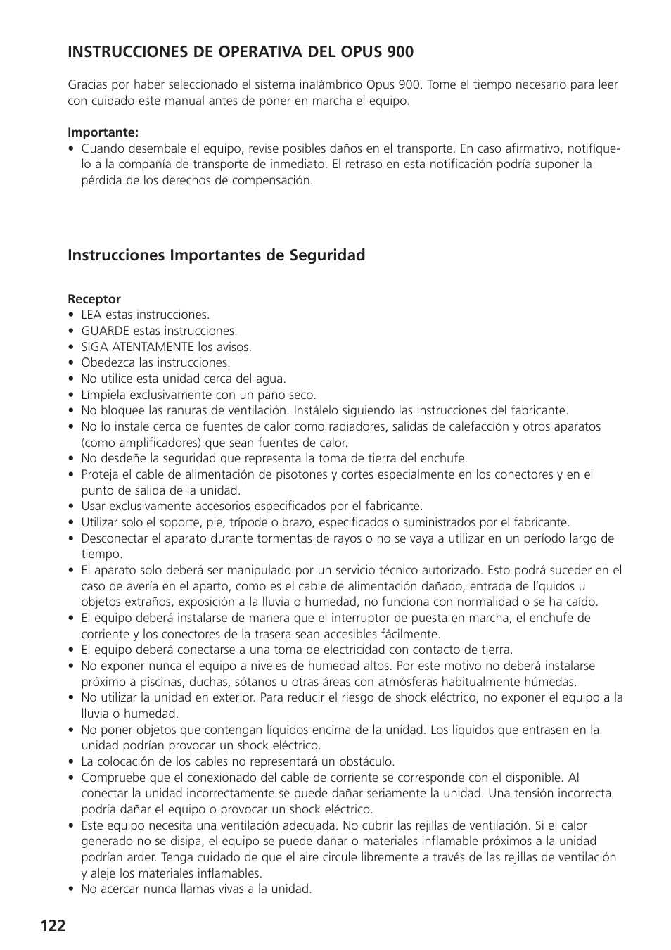 Instrucciones importantes de seguridad | Beyerdynamic UHF Wireless System Opus 900 User Manual | Page 122 / 164