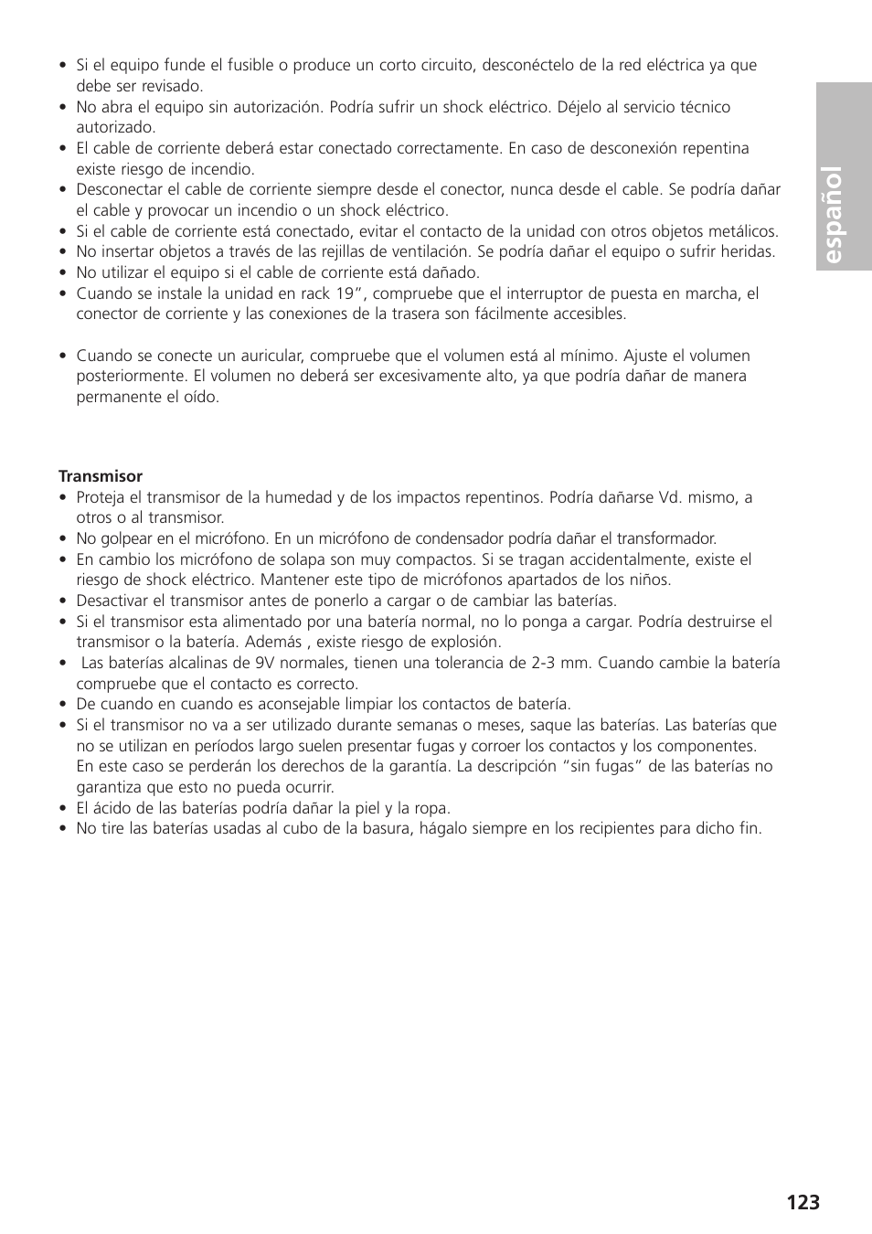 Español | Beyerdynamic UHF Wireless System Opus 900 User Manual | Page 123 / 164
