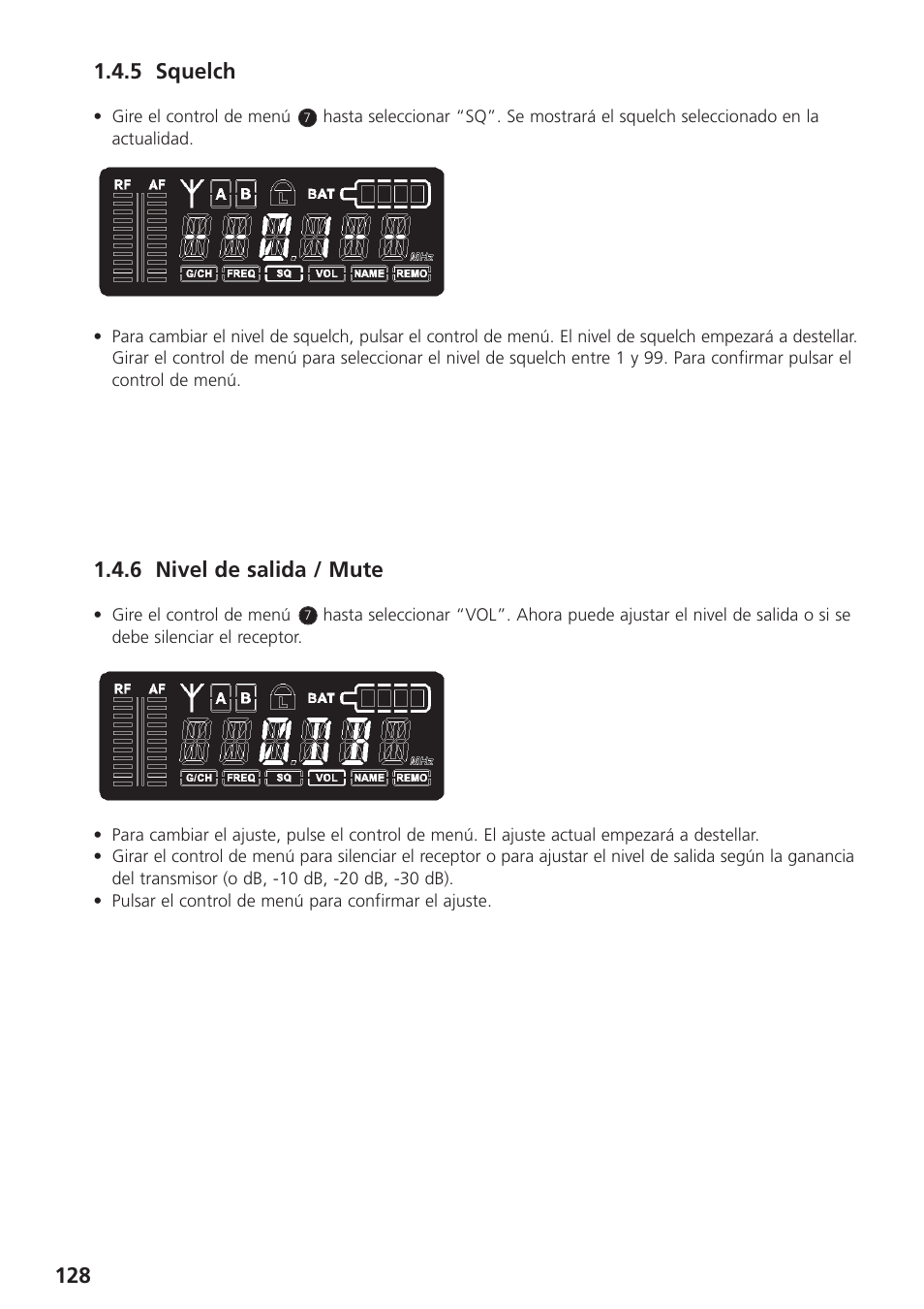 5 squelch, 6 nivel de salida / mute | Beyerdynamic UHF Wireless System Opus 900 User Manual | Page 128 / 164