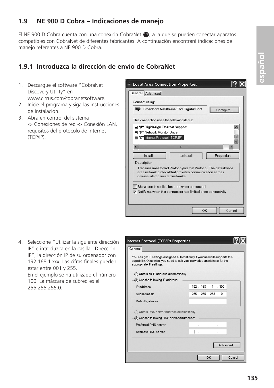 9 ne 900 d cobra – indicaciones de manejo, 1 introduzca la dirección de envío de cobranet, Español | Beyerdynamic UHF Wireless System Opus 900 User Manual | Page 135 / 164