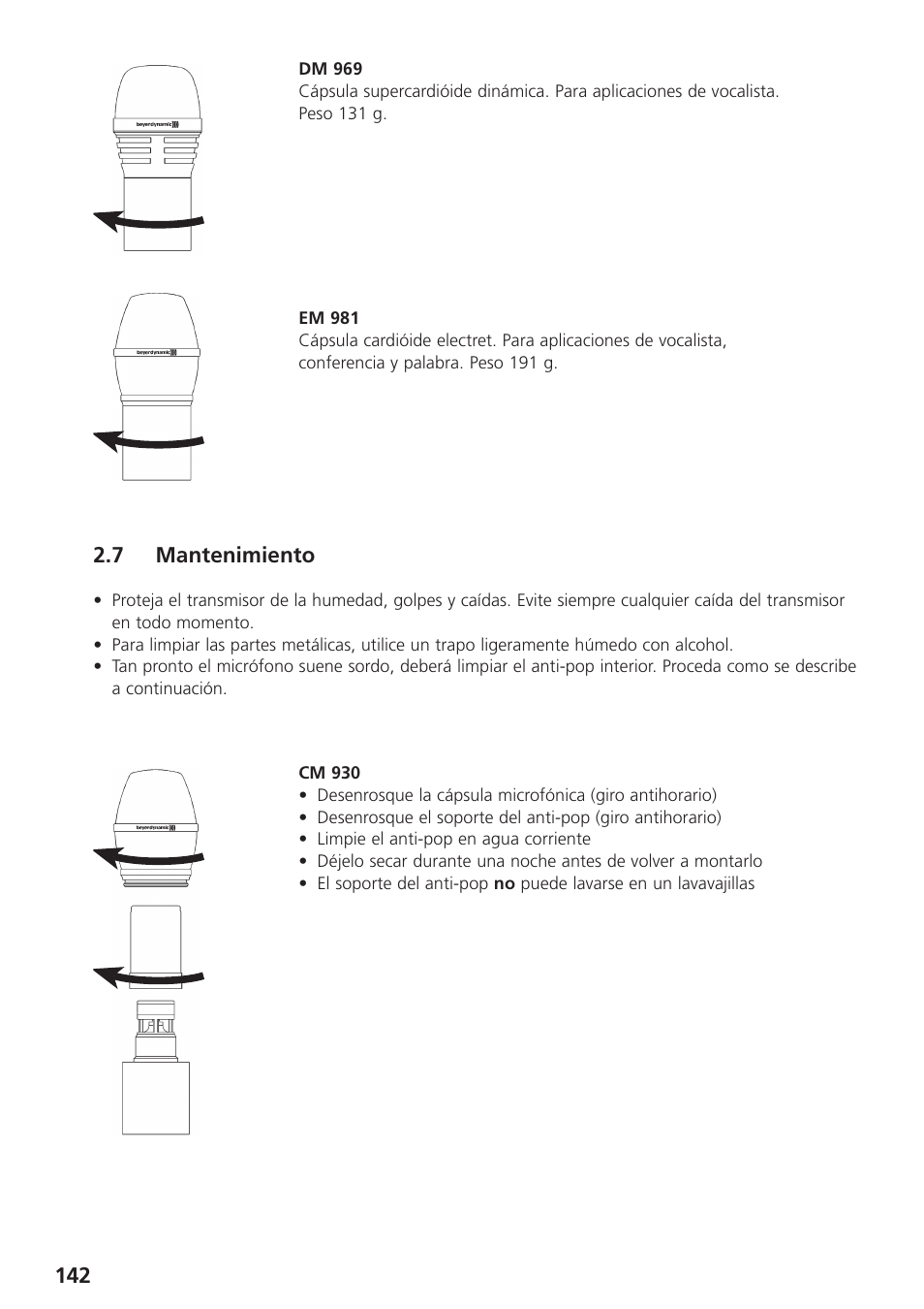 7 mantenimiento | Beyerdynamic UHF Wireless System Opus 900 User Manual | Page 142 / 164