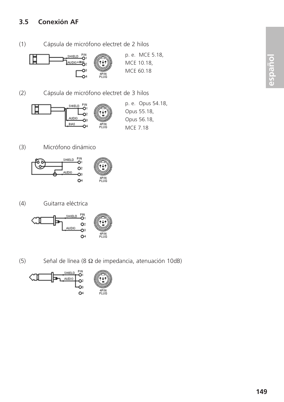 5 conexión af, Español | Beyerdynamic UHF Wireless System Opus 900 User Manual | Page 149 / 164