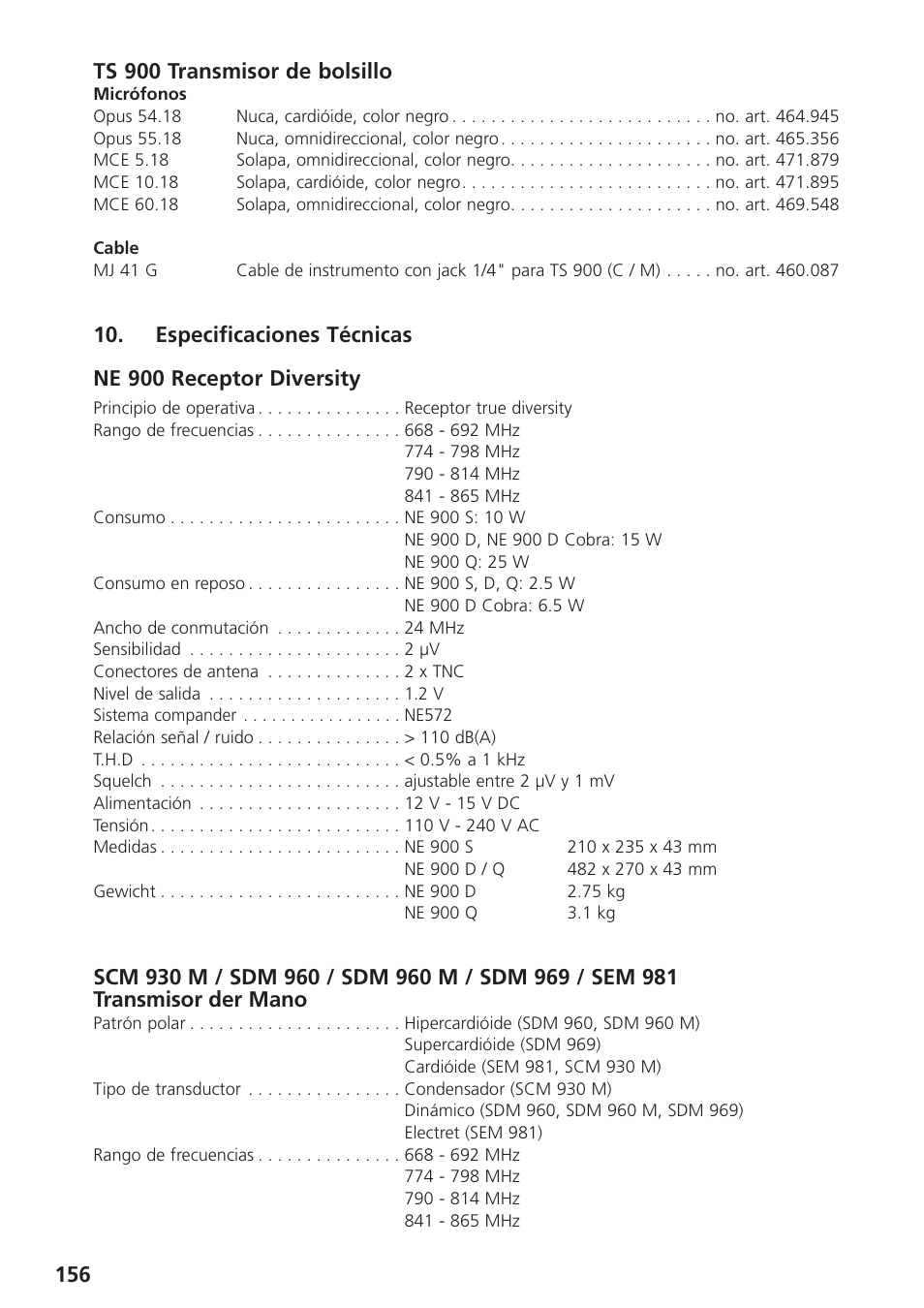 Especificaciones técnicas | Beyerdynamic UHF Wireless System Opus 900 User Manual | Page 156 / 164