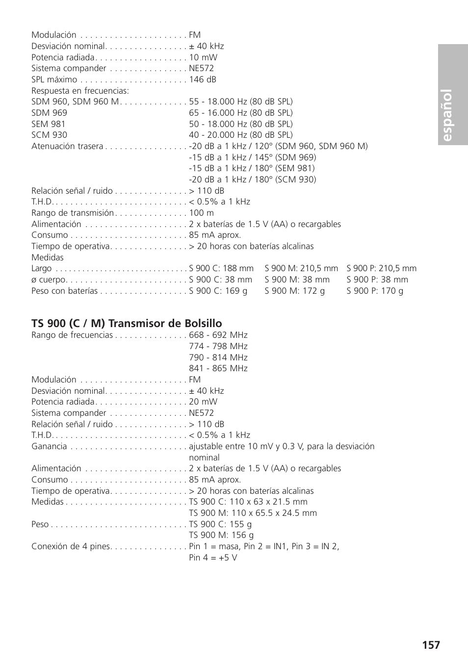 Español | Beyerdynamic UHF Wireless System Opus 900 User Manual | Page 157 / 164