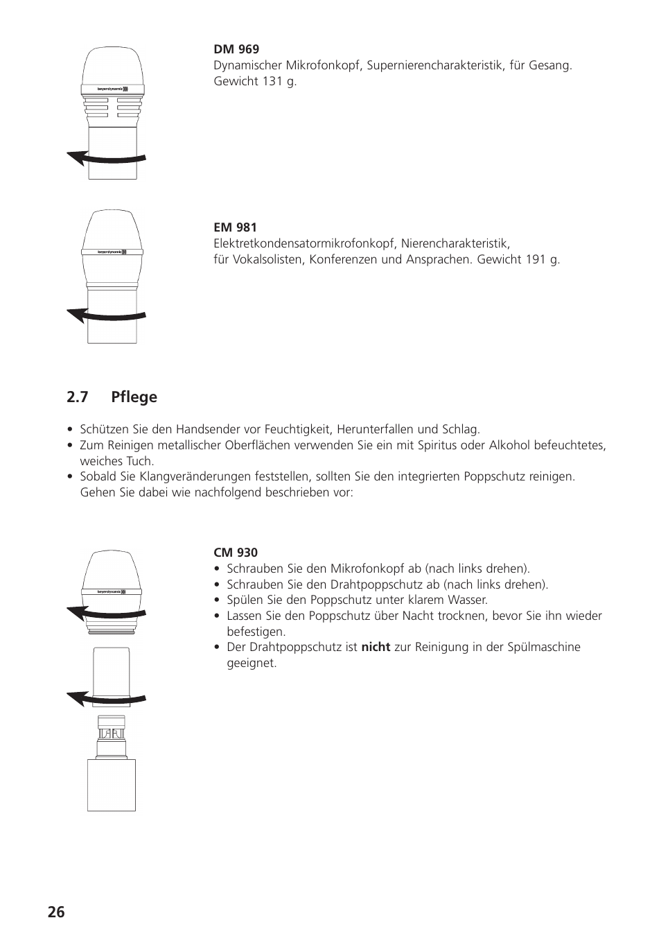 7 pflege | Beyerdynamic UHF Wireless System Opus 900 User Manual | Page 26 / 164