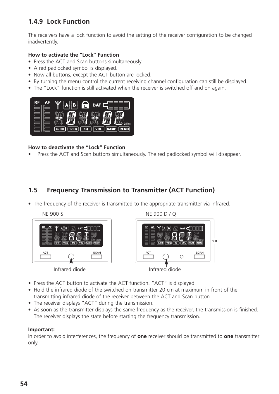 9 lock function | Beyerdynamic UHF Wireless System Opus 900 User Manual | Page 54 / 164