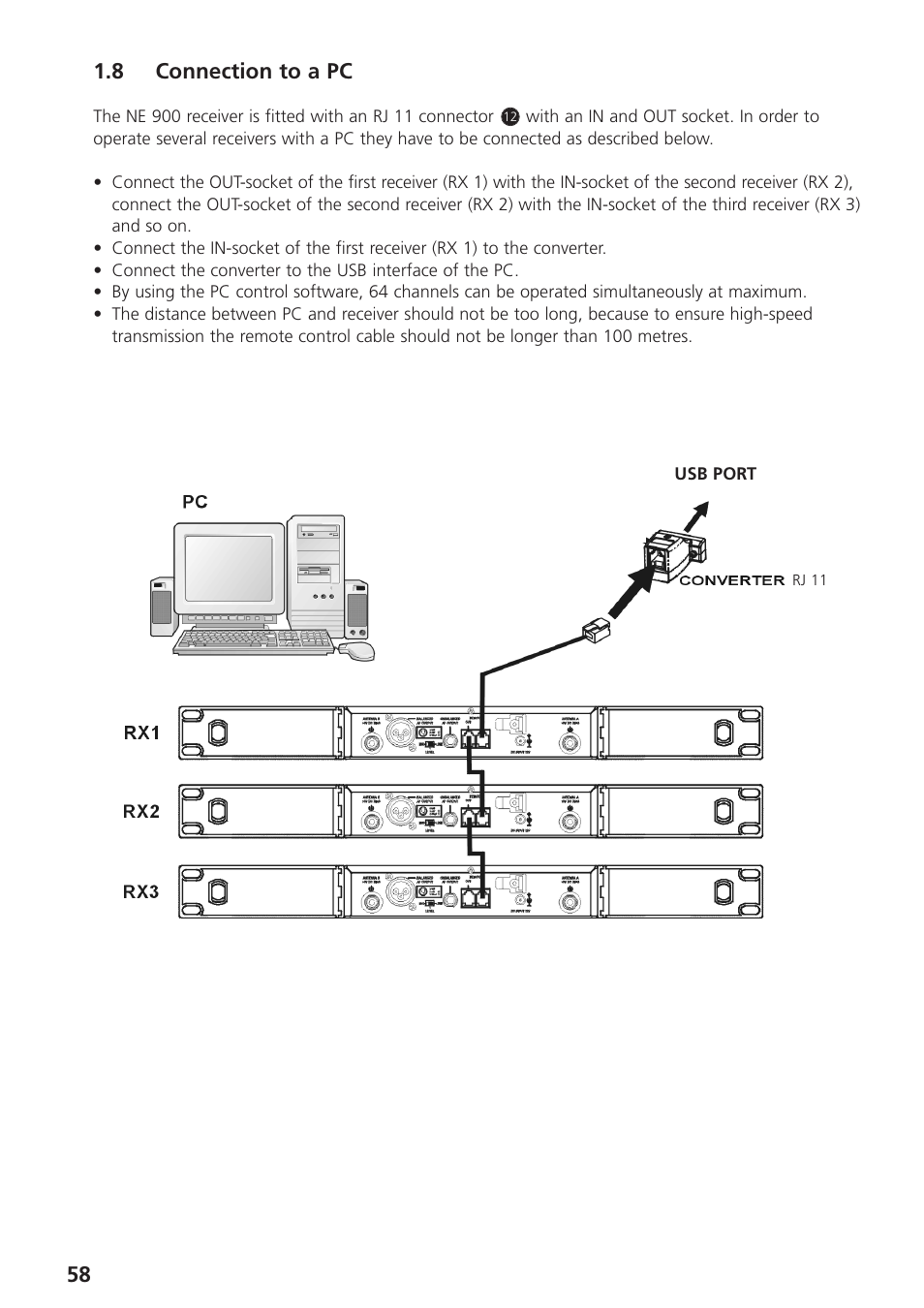 8 connection to a pc, 58 1.8 connection to a pc | Beyerdynamic UHF Wireless System Opus 900 User Manual | Page 58 / 164