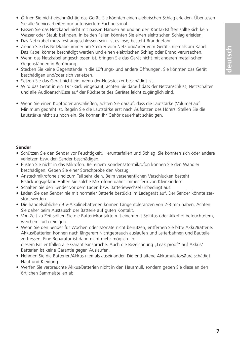 Deutsch | Beyerdynamic UHF Wireless System Opus 900 User Manual | Page 7 / 164