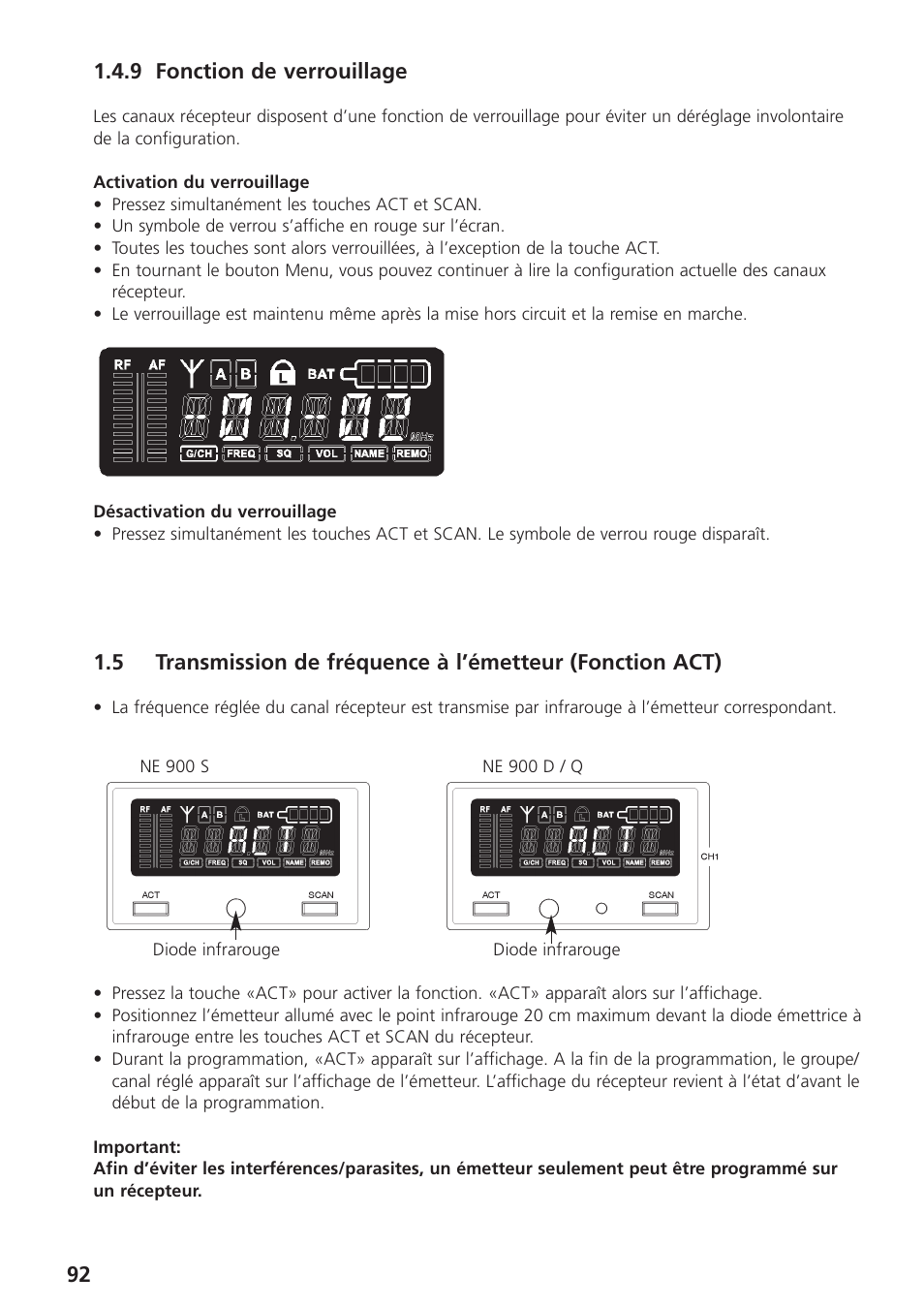 9 fonction de verrouillage | Beyerdynamic UHF Wireless System Opus 900 User Manual | Page 92 / 164