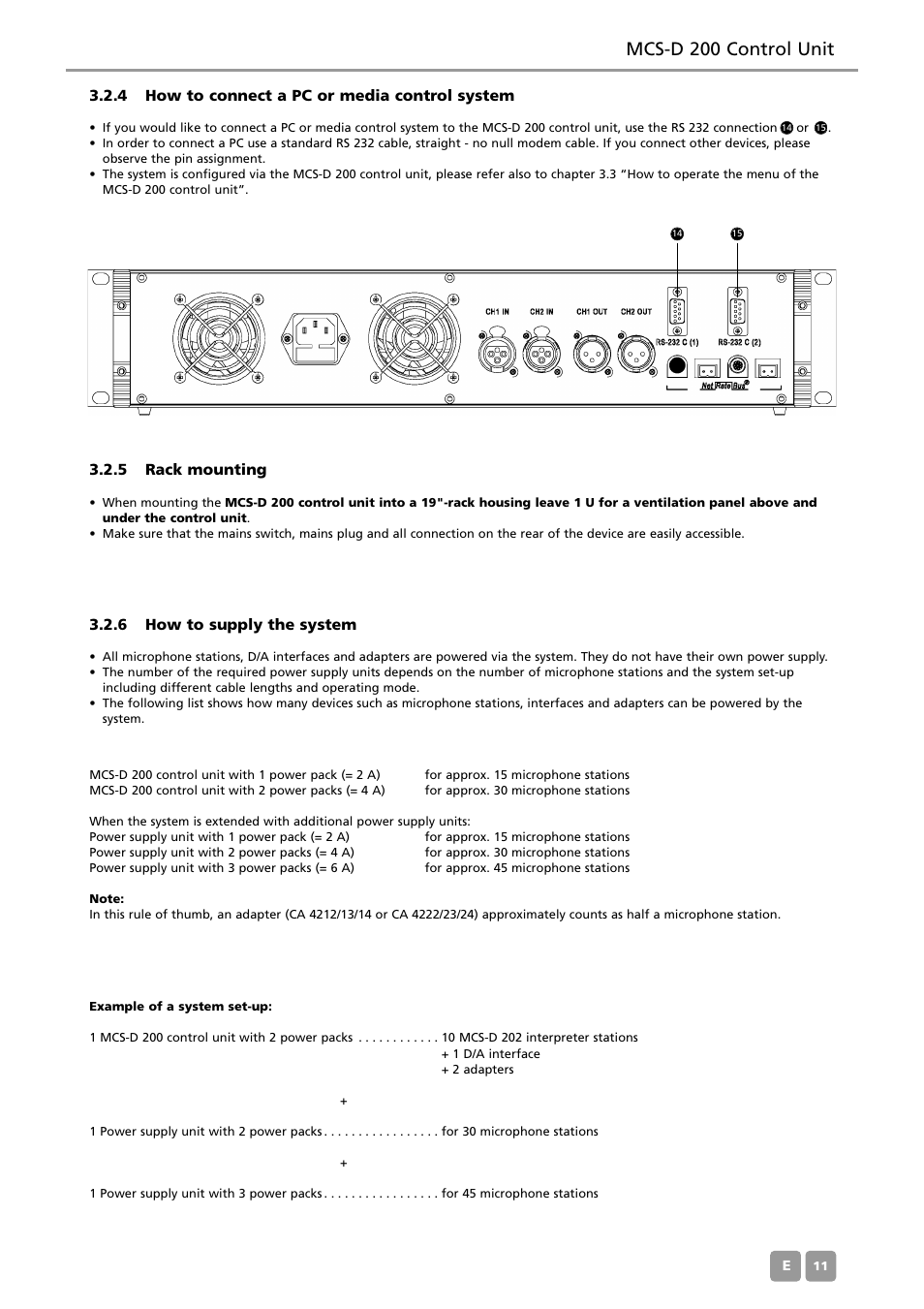 Mcs-d 200 control unit, 5 rack mounting, 6 how to supply the system | 4 how to connect a pc or media control system | Beyerdynamic MCS-D 200 User Manual | Page 11 / 92