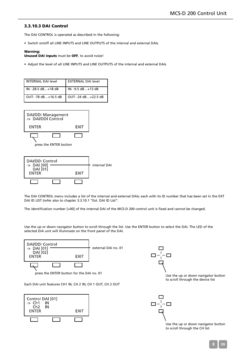 Mcs-d 200 control unit, 3 dai control | Beyerdynamic MCS-D 200 User Manual | Page 39 / 92