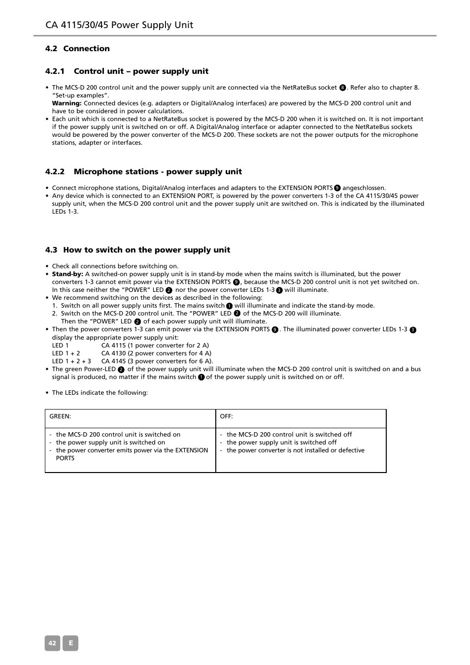 2 microphone stations - power supply unit, 3 how to switch on the power supply unit | Beyerdynamic MCS-D 200 User Manual | Page 42 / 92