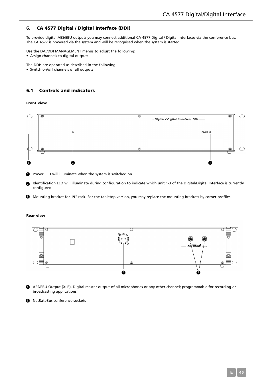Ca 4577 digital/digital interface, Ca 4577 digital / digital interface (ddi), 1 controls and indicators | Beyerdynamic MCS-D 200 User Manual | Page 45 / 92