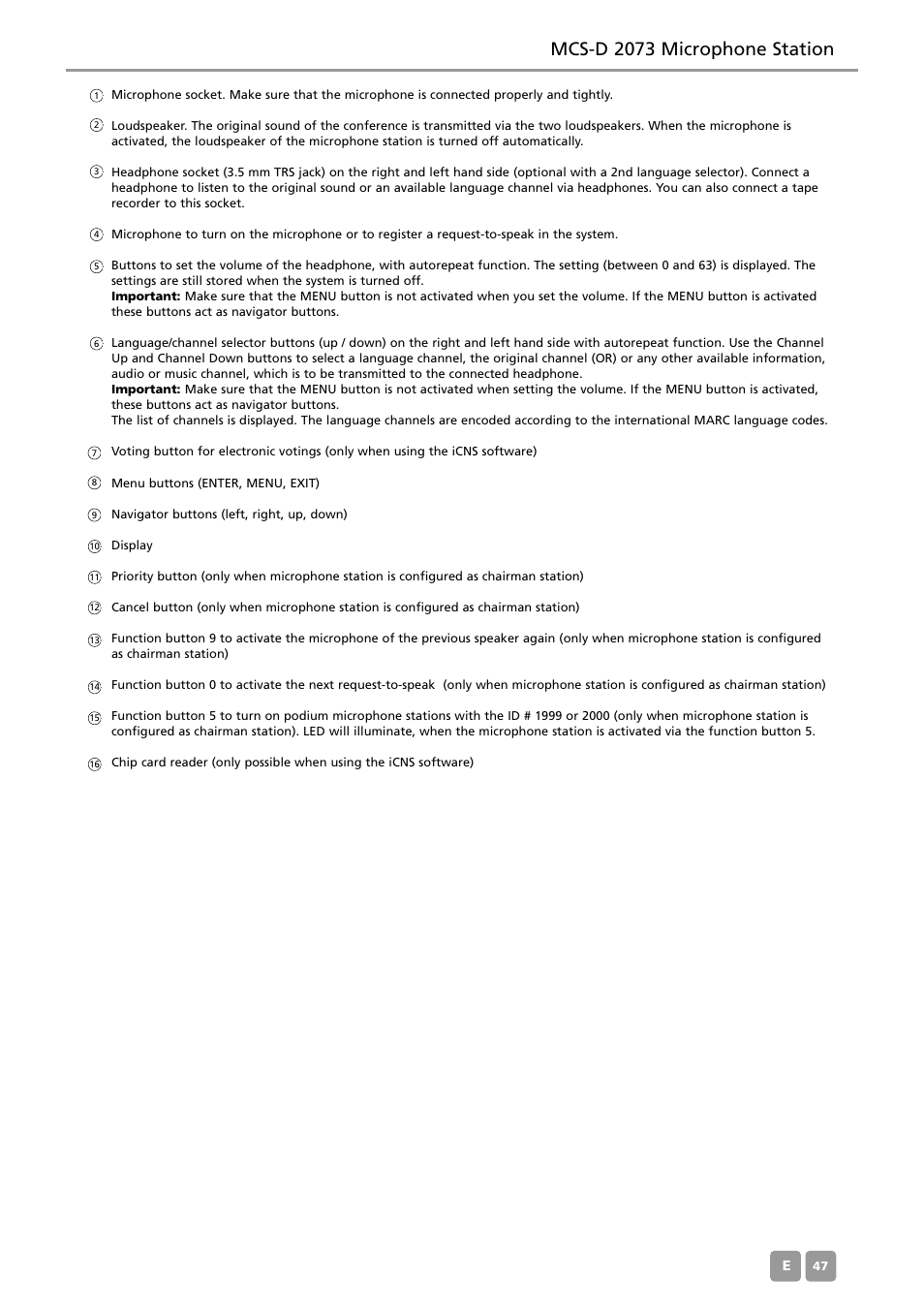 Mcs-d 2073 microphone station | Beyerdynamic MCS-D 200 User Manual | Page 47 / 92