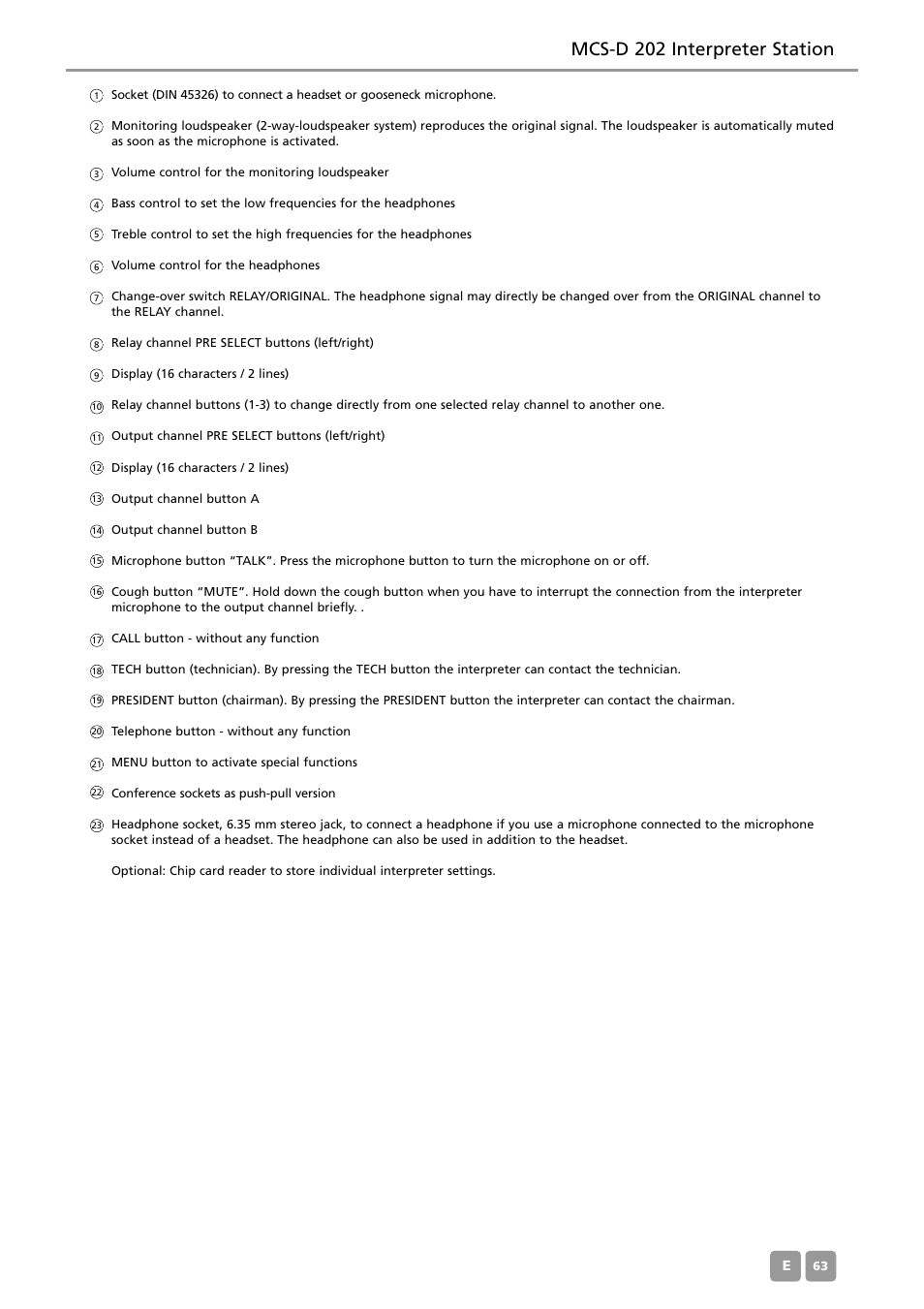 Mcs-d 202 interpreter station | Beyerdynamic MCS-D 200 User Manual | Page 63 / 92
