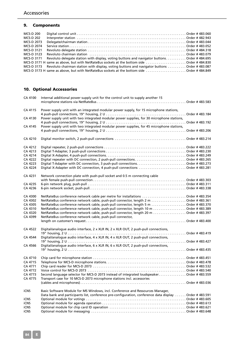Accessories, Components, Optional accessories | Beyerdynamic MCS-D 200 User Manual | Page 84 / 92