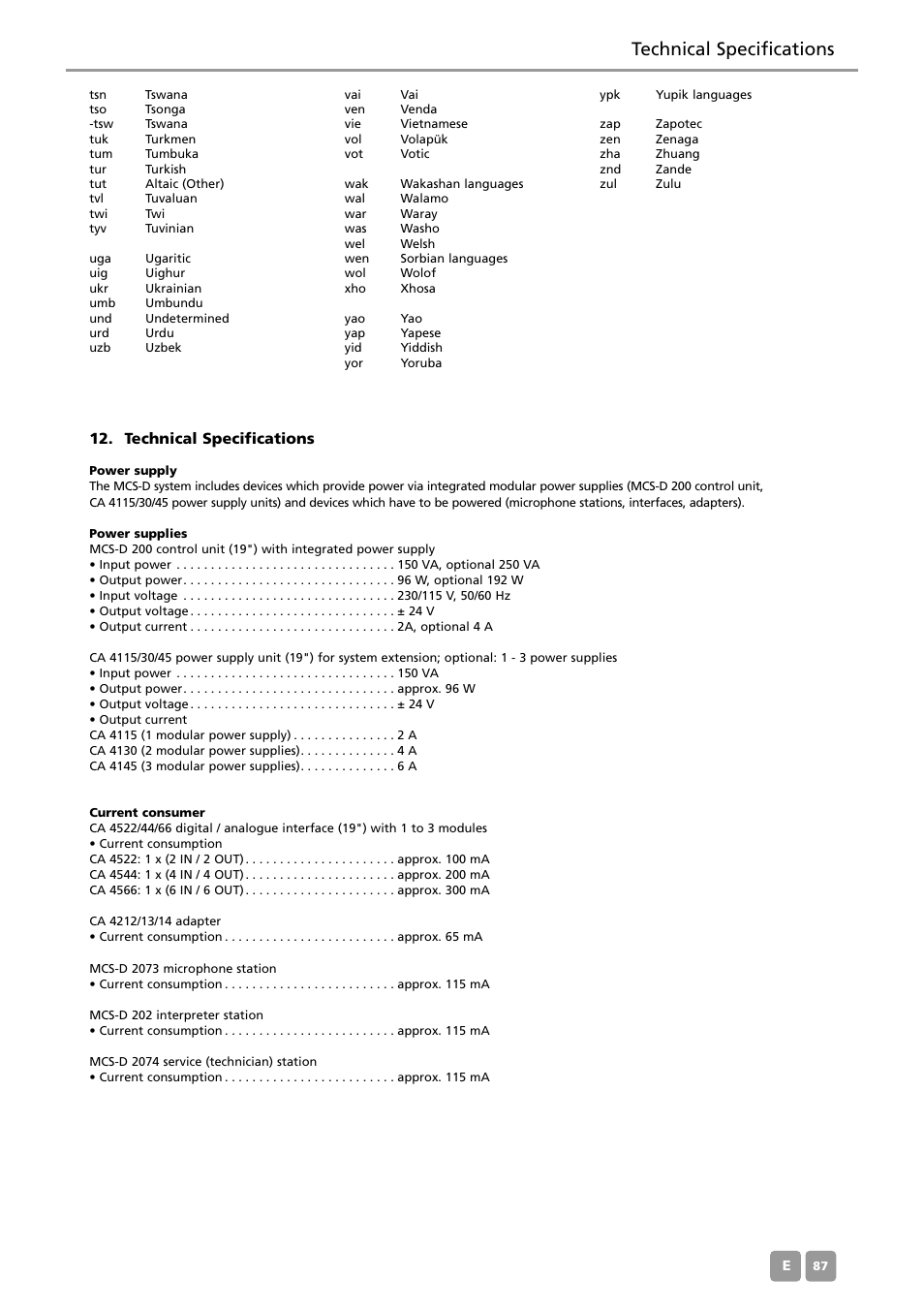 Technical specifications | Beyerdynamic MCS-D 200 User Manual | Page 87 / 92