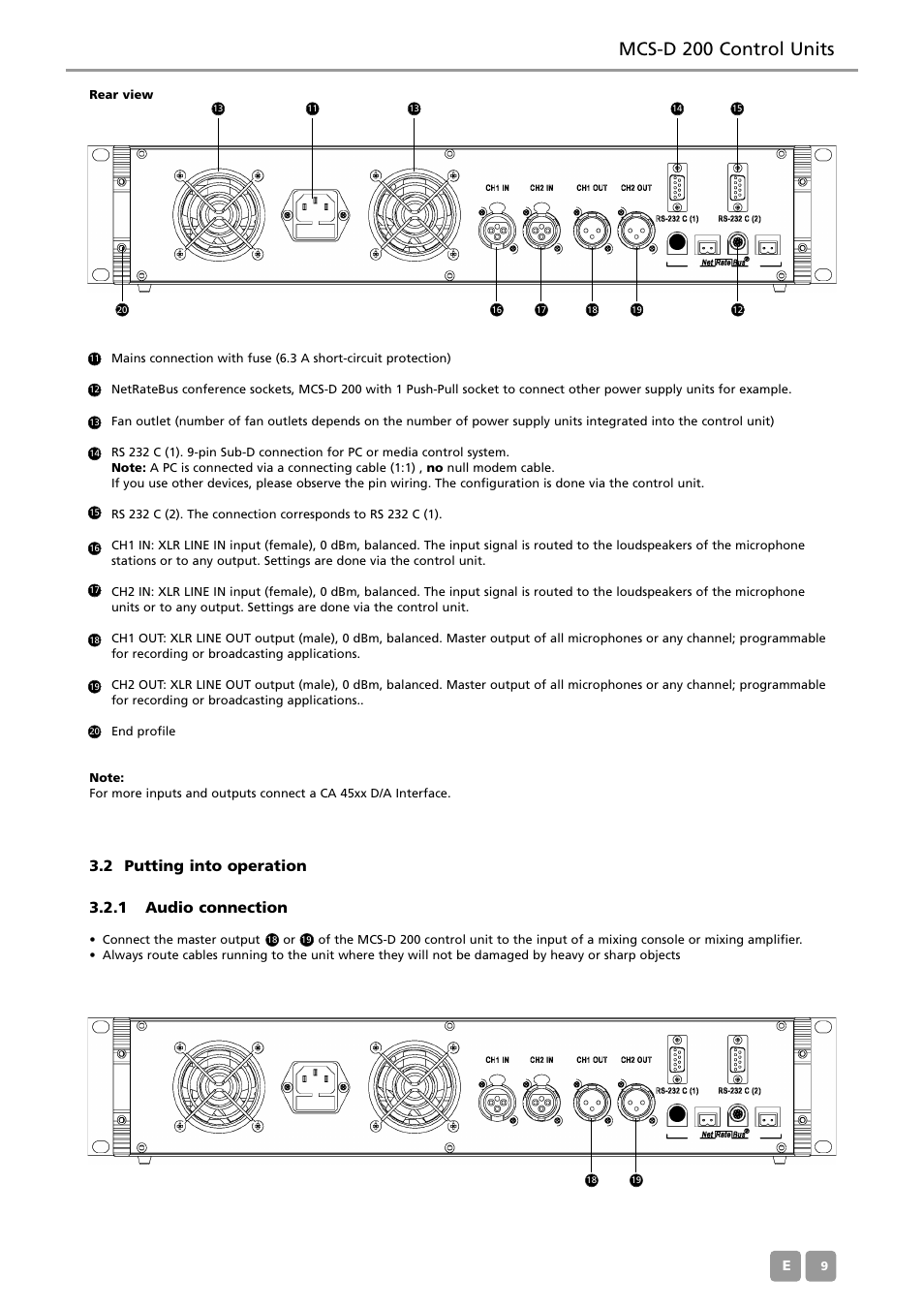 Mcs-d 200 control units, 2 putting into operation, 1 audio connection | Beyerdynamic MCS-D 200 User Manual | Page 9 / 92