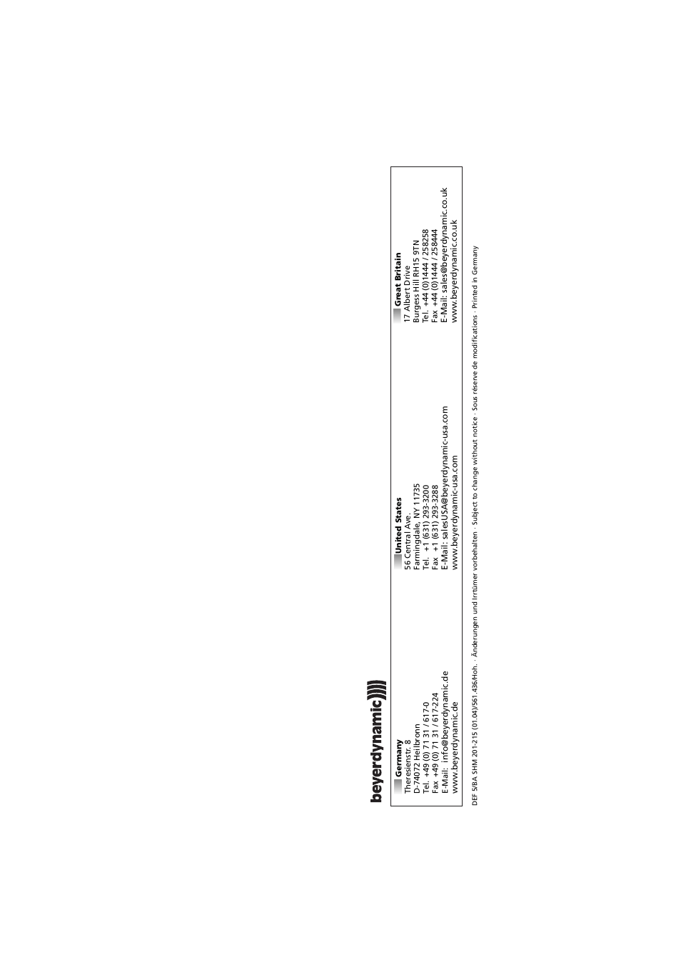 Beyerdynamic SHM 201 - 215 User Manual | Page 20 / 20