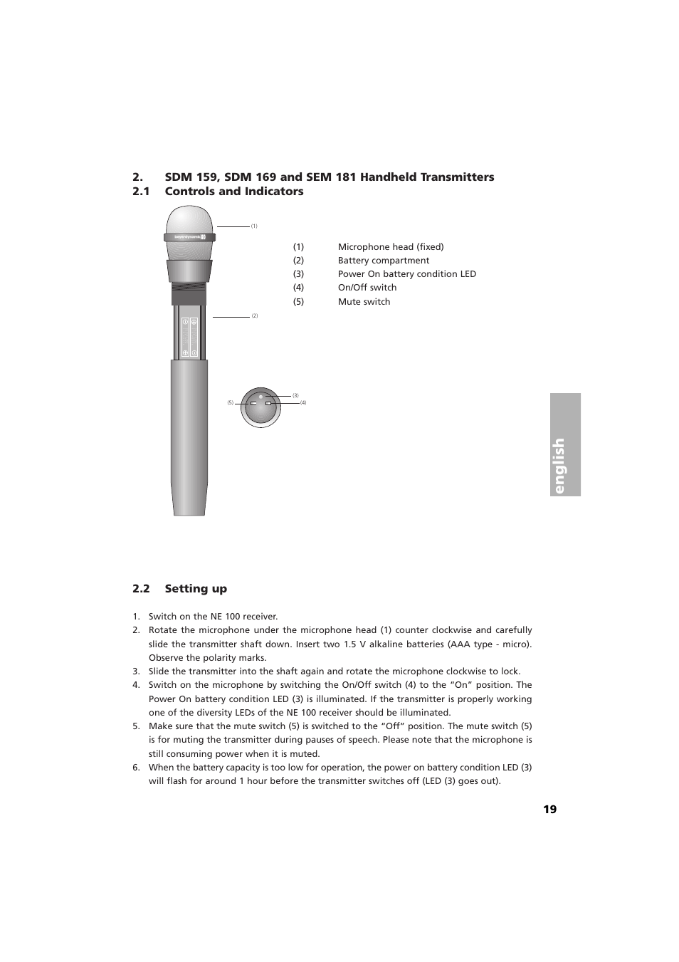 English, 2 setting up | Beyerdynamic Opus 100 User Manual | Page 5 / 13