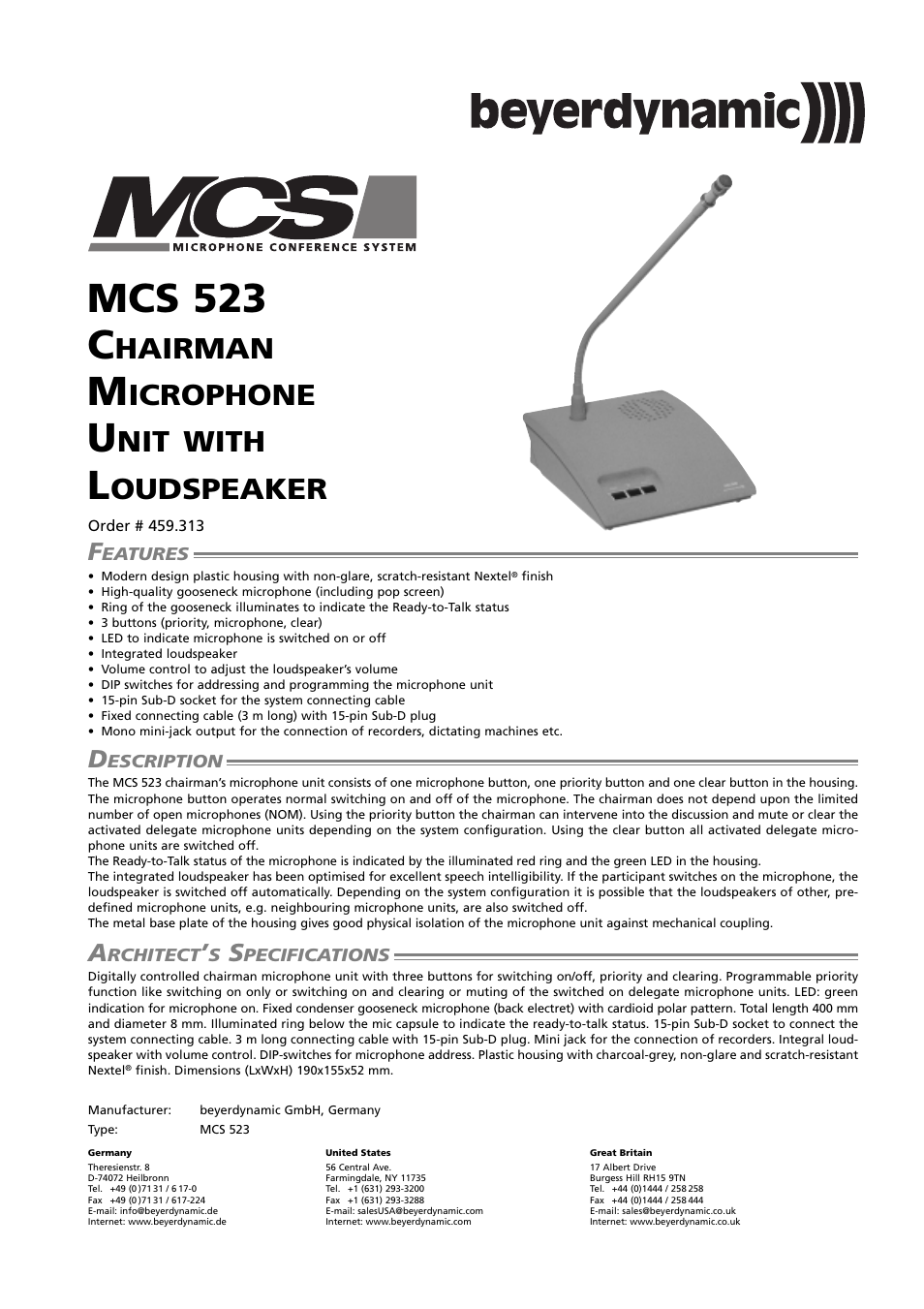 Beyerdynamic MCS 523 User Manual | 6 pages