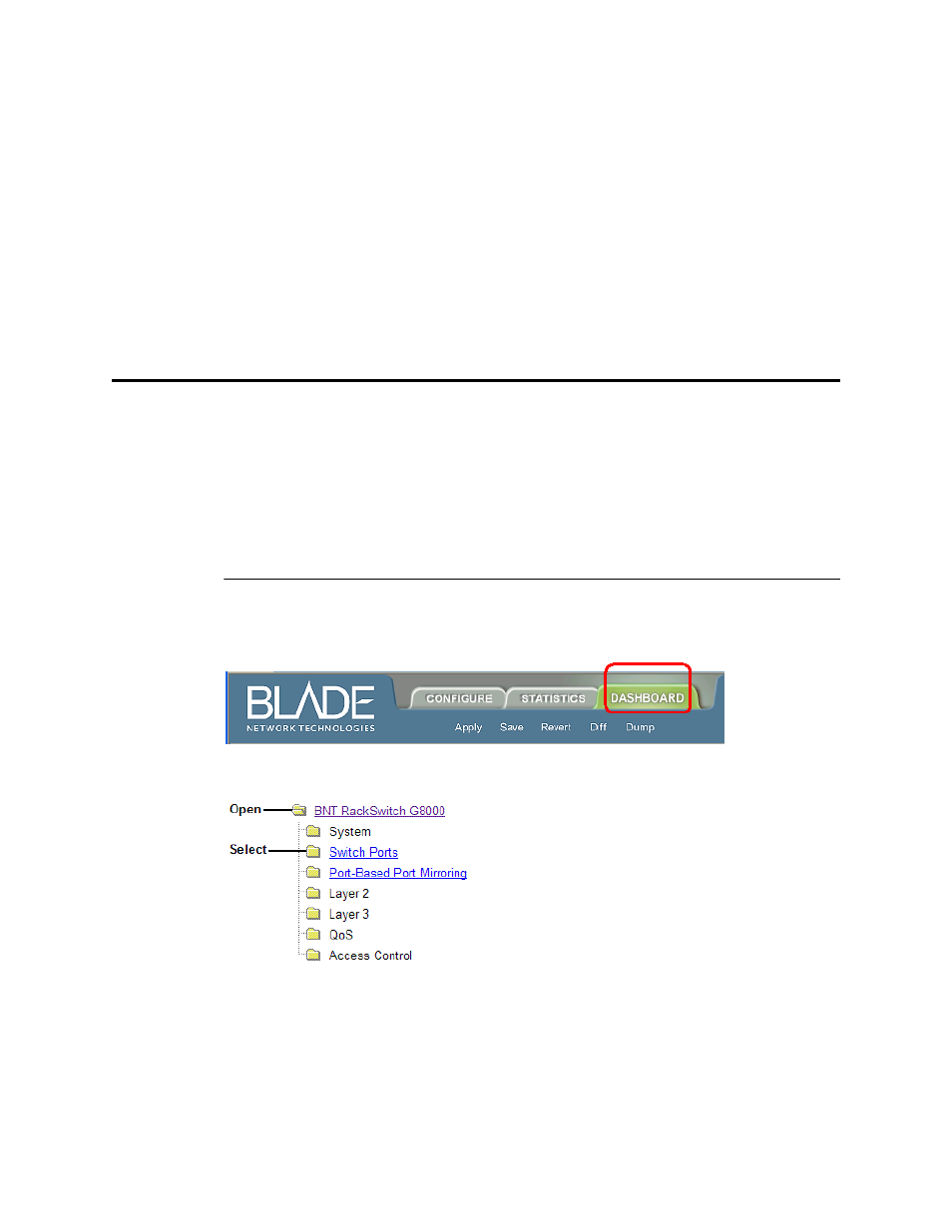 The dashboard, Steps for displaying dashboards | Blade ICE RACKSWITCH G8000 User Manual | Page 27 / 28