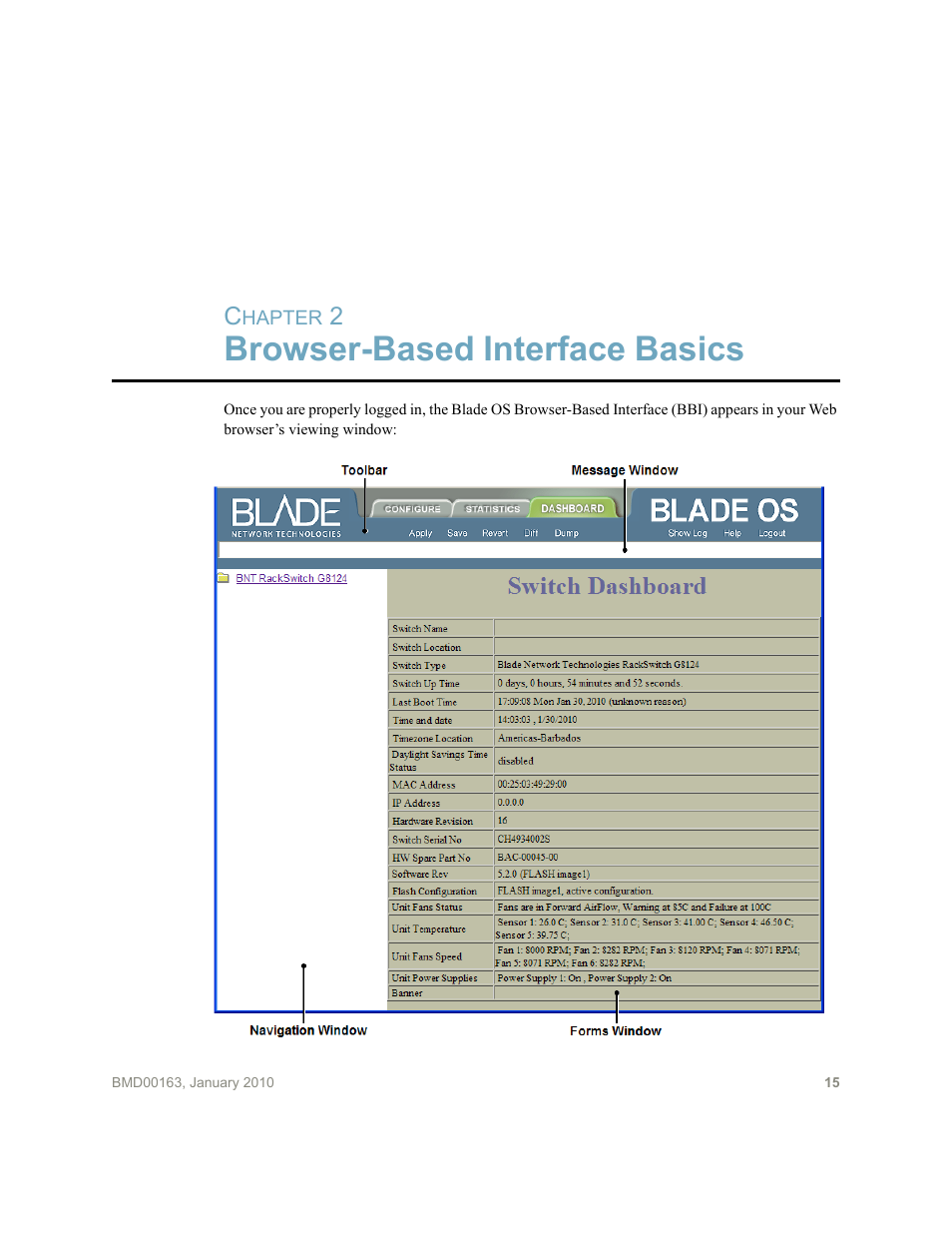 Browser-based interface basics, Chapter 2: browser-based interface basics | Blade ICE BLADEOS G8124 User Manual | Page 15 / 28