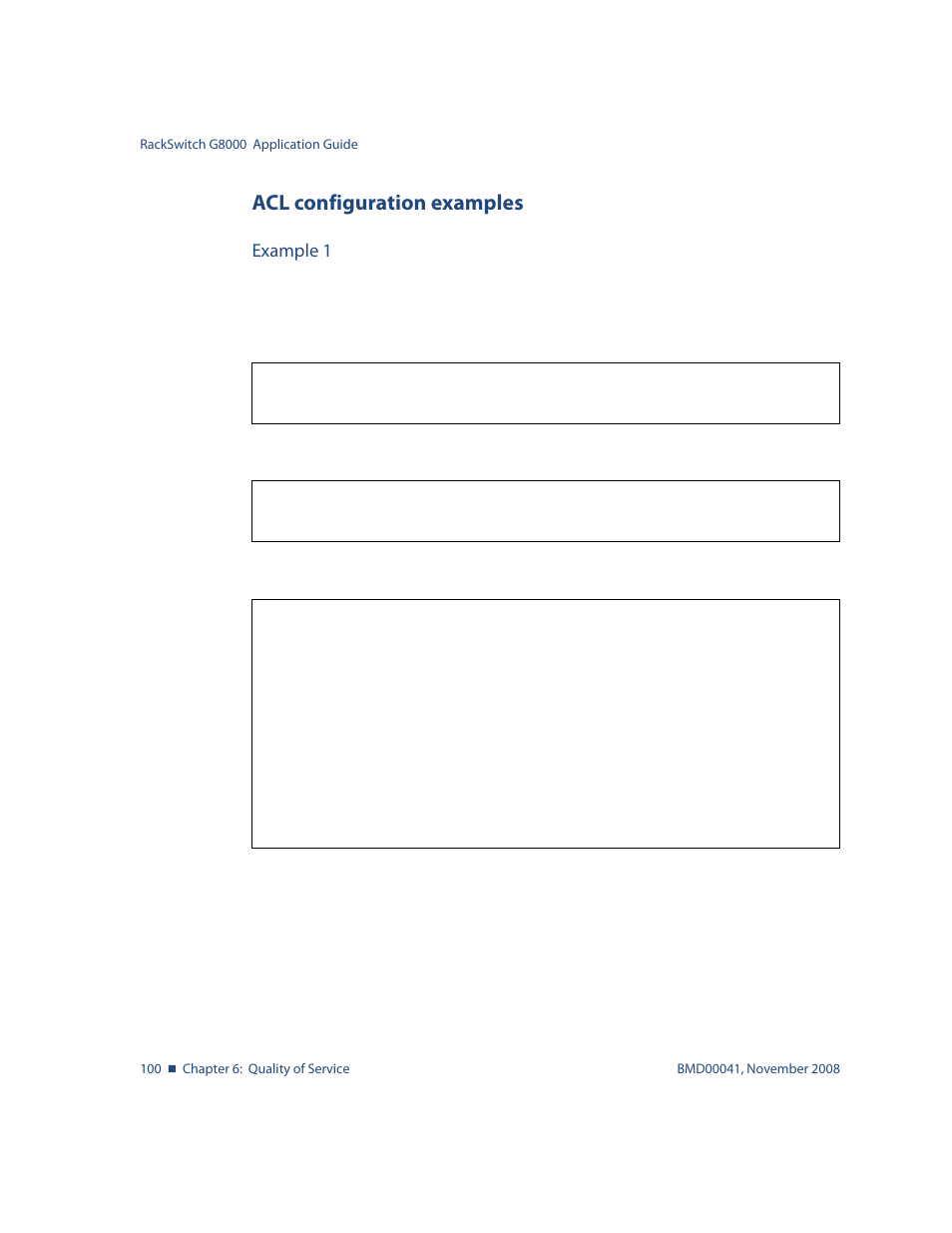Acl configuration examples, Example 1, Acl configuration examples 100 | Blade ICE G8000 User Manual | Page 100 / 145