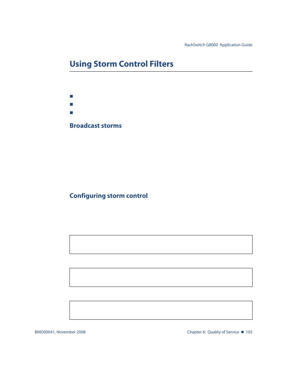 Using storm control filters, Broadcast storms, Configuring storm control | Using storm control filters 105, Broadcast storms 105 configuring storm control 105 | Blade ICE G8000 User Manual | Page 105 / 145