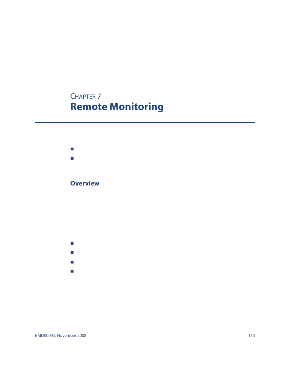 Remote monitoring, Overview, Chapter 7: remote monitoring 113 | Overview 113, Chapter 7, “remote monitoring, Discusses | Blade ICE G8000 User Manual | Page 113 / 145