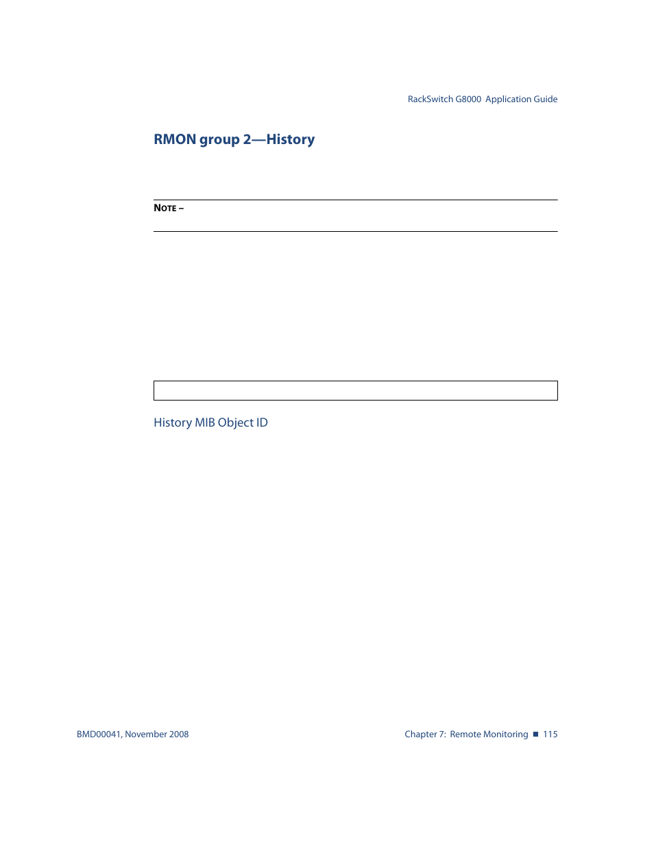 Rmon group 2-history, History mib object id, Rmon group 2—history 115 | Rmon group 2—history | Blade ICE G8000 User Manual | Page 115 / 145