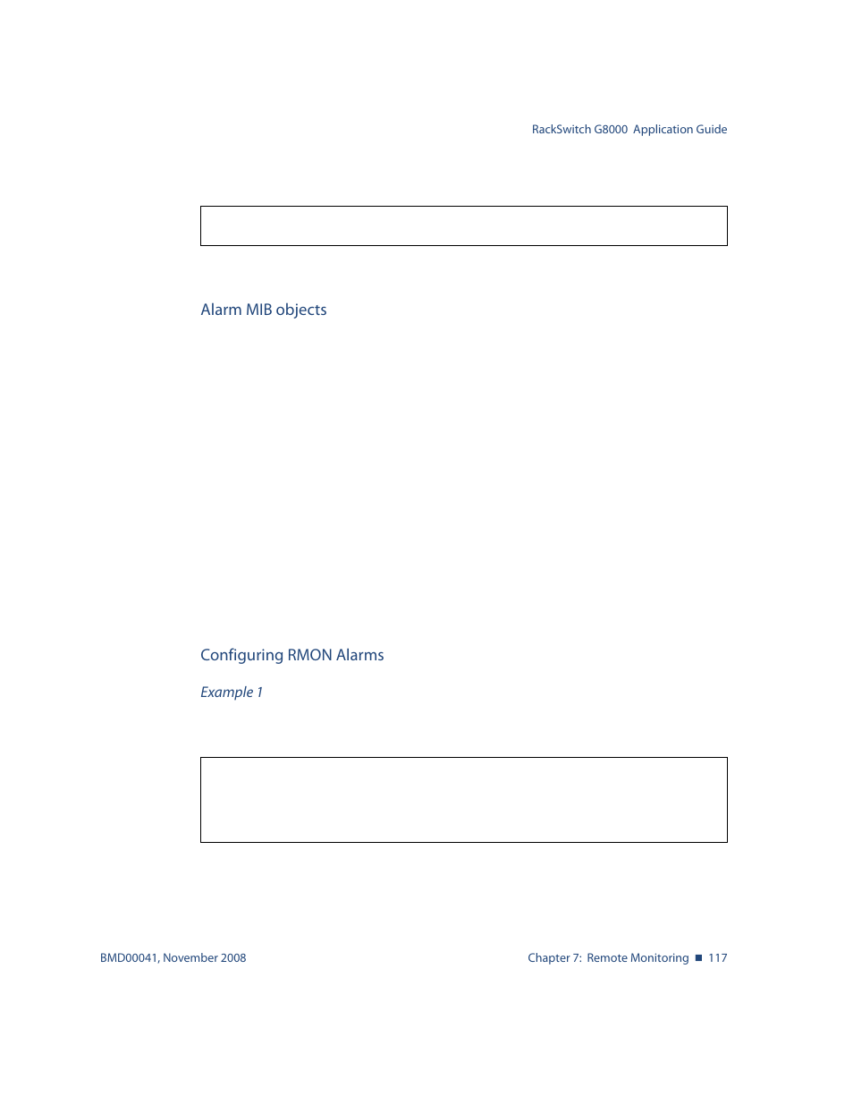 Alarm mib objects, Configuring rmon alarms | Blade ICE G8000 User Manual | Page 117 / 145