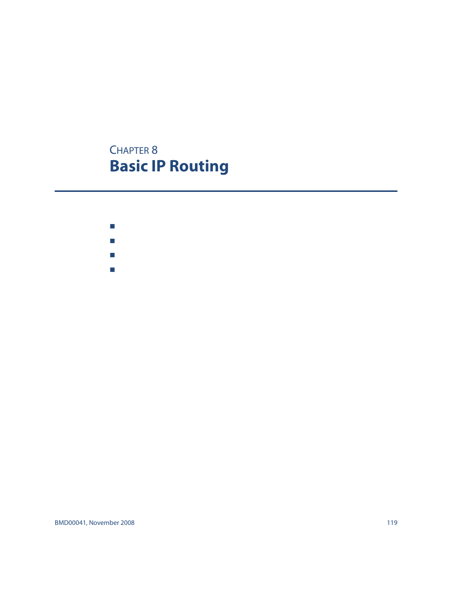 Basic ip routing, Chapter 8: basic ip routing 119, Chapter 8, “basic ip routing | Blade ICE G8000 User Manual | Page 119 / 145