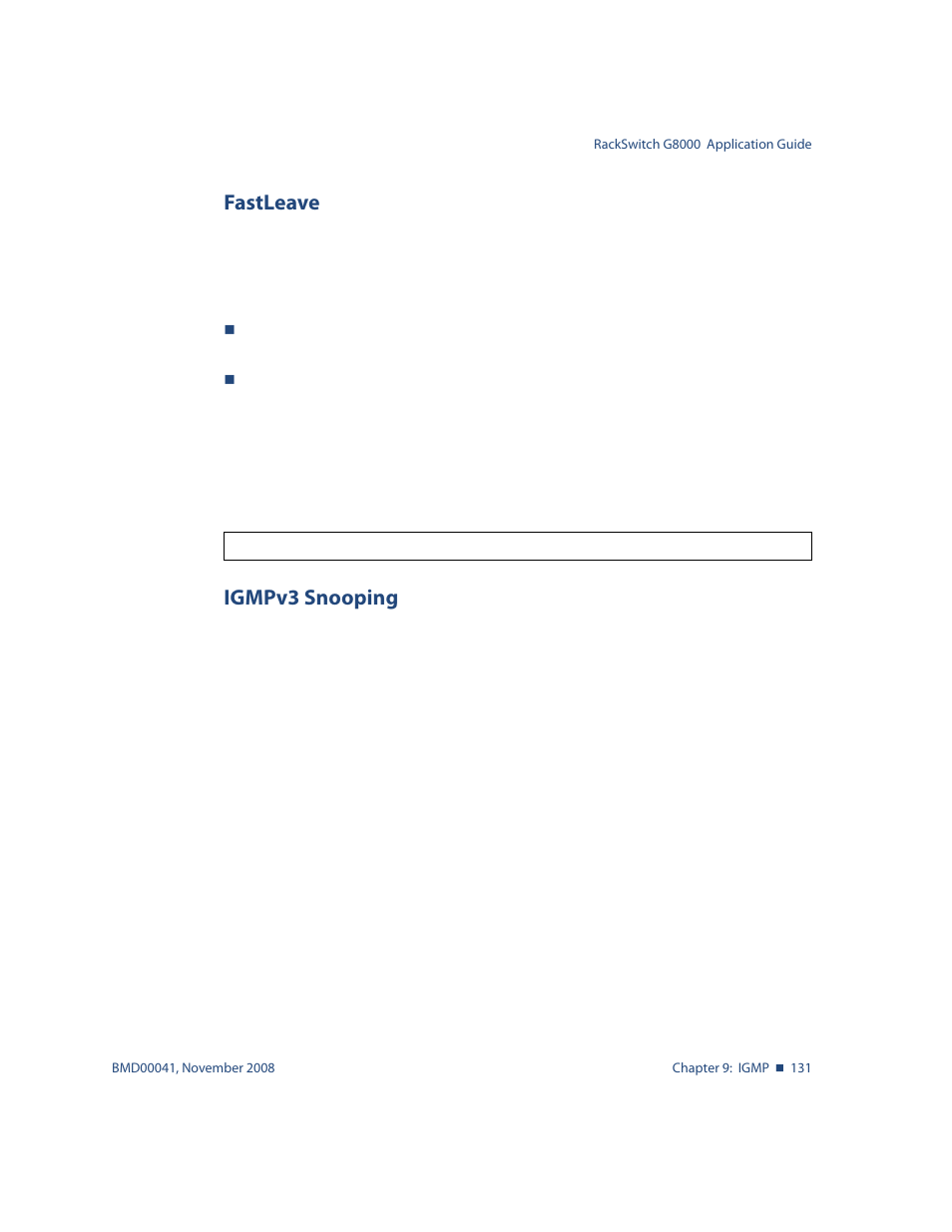 Fastleave, Igmpv3 snooping, Fastleave 131 igmpv3 snooping 131 | Blade ICE G8000 User Manual | Page 131 / 145