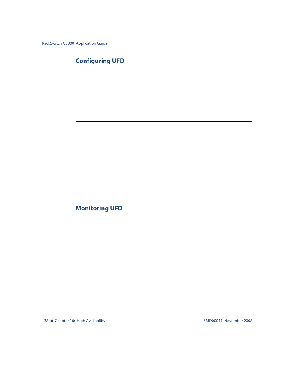 Configuring ufd, Monitoring ufd, Configuring ufd 138 monitoring ufd 138 | Blade ICE G8000 User Manual | Page 138 / 145