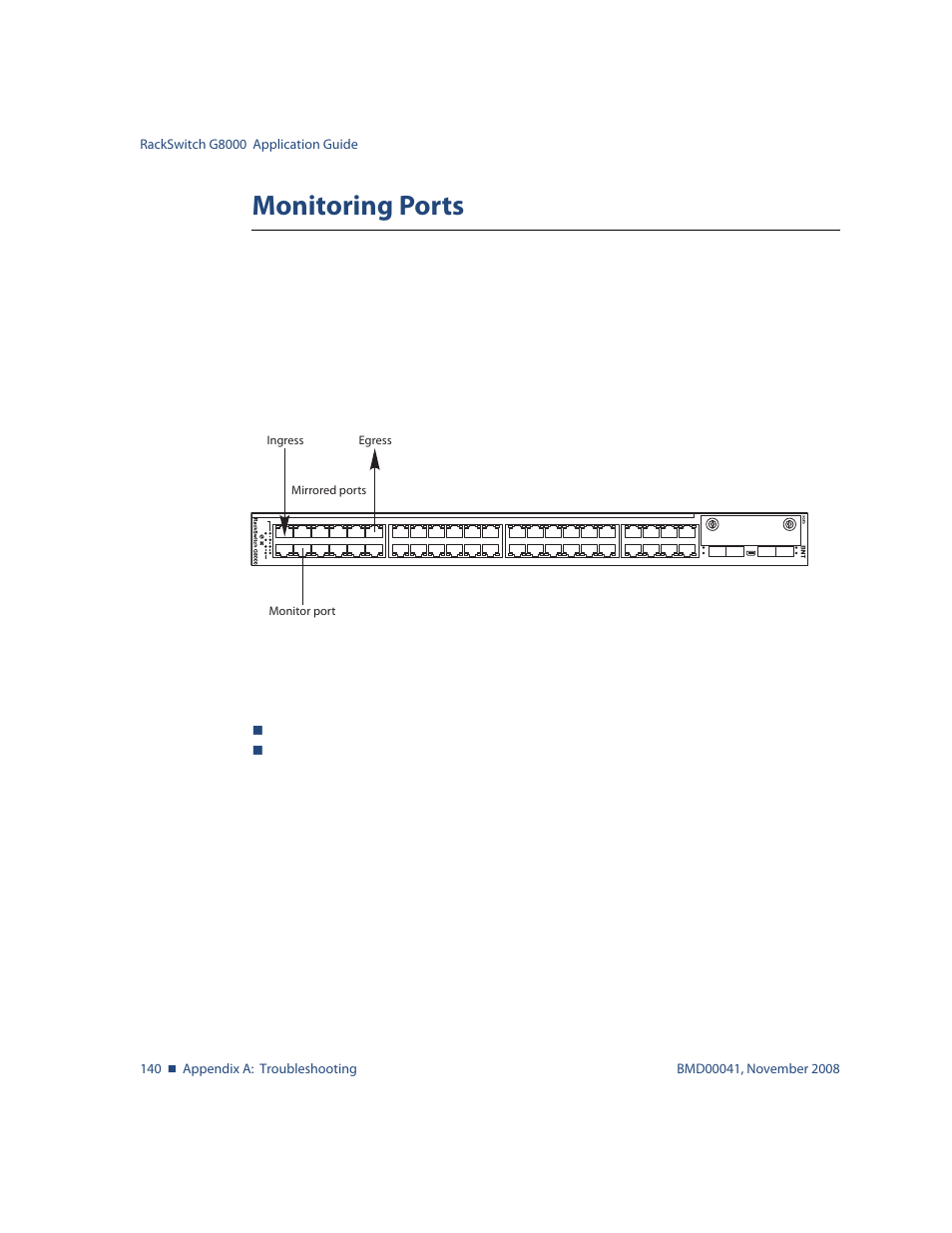 Monitoring ports, Monitoring ports 140, Monitoring ports” on | Blade ICE G8000 User Manual | Page 140 / 145