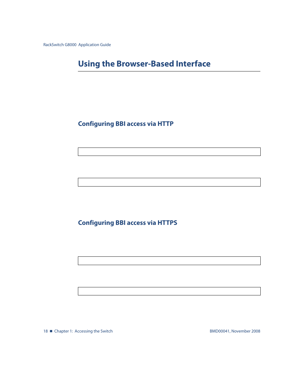 Using the browser-based interface, Configuring bbi access via http, Configuring bbi access via https | Using the browser-based interface 18 | Blade ICE G8000 User Manual | Page 18 / 145