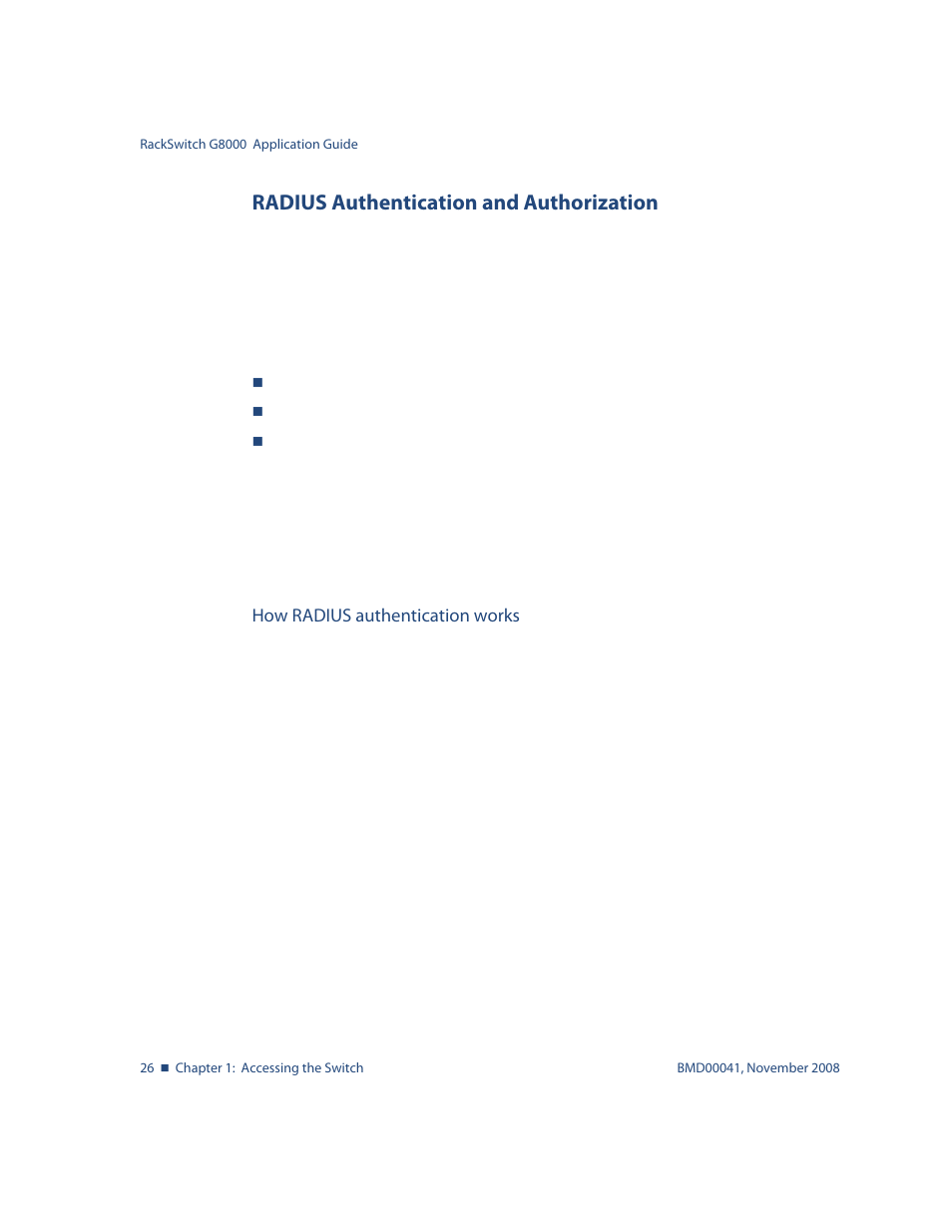 Radius authentication and authorization, How radius authentication works, Radius authentication and authorization 26 | Blade ICE G8000 User Manual | Page 26 / 145