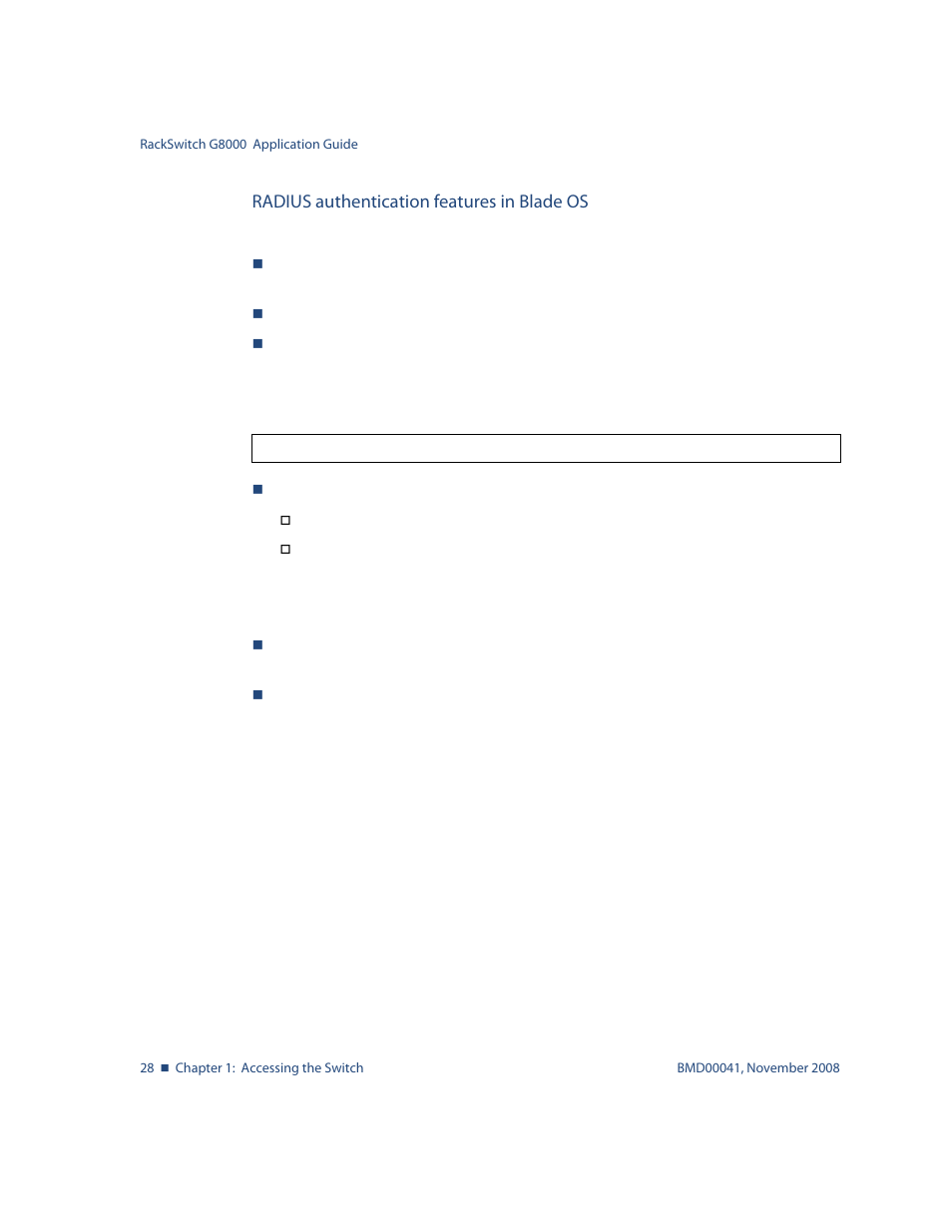 Radius authentication features in blade os | Blade ICE G8000 User Manual | Page 28 / 145