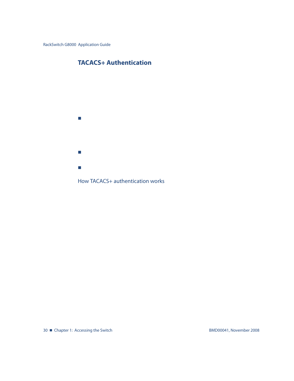 Tacacs+ authentication, How tacacs+ authentication works, Tacacs+ authentication 30 | Blade ICE G8000 User Manual | Page 30 / 145